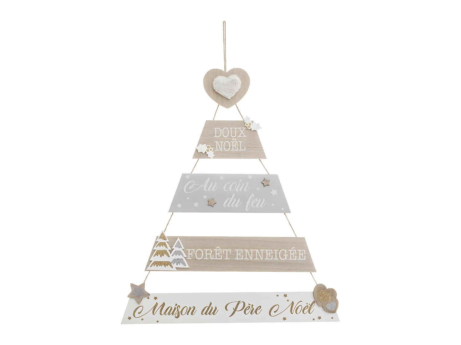 Pancarte Sapin à suspendre avec messages Noël et déco pailletée H 70 cm