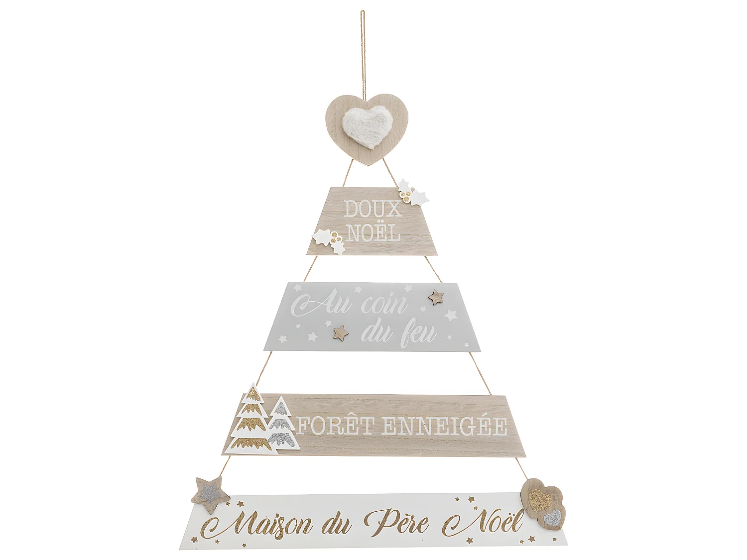 Pancarte Sapin à suspendre avec messages Noël et déco pailletée H 70 cm