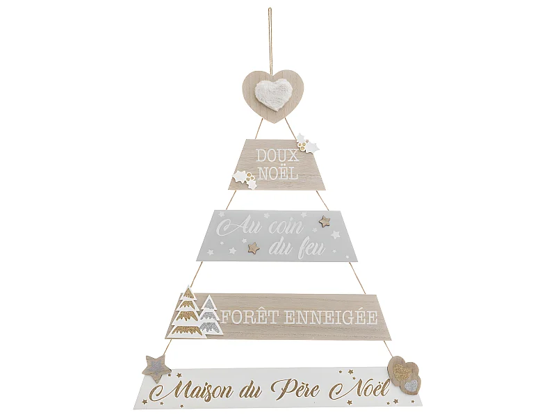 Pancarte Sapin à suspendre avec messages Noël et déco pailletée H 70 cm