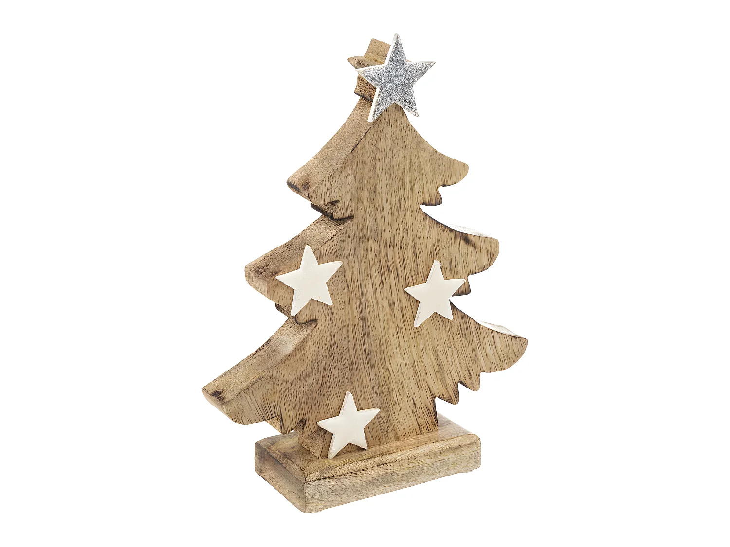Déco de Noël Sapin en bois avec étoiles blanches et cimier H 25 cm