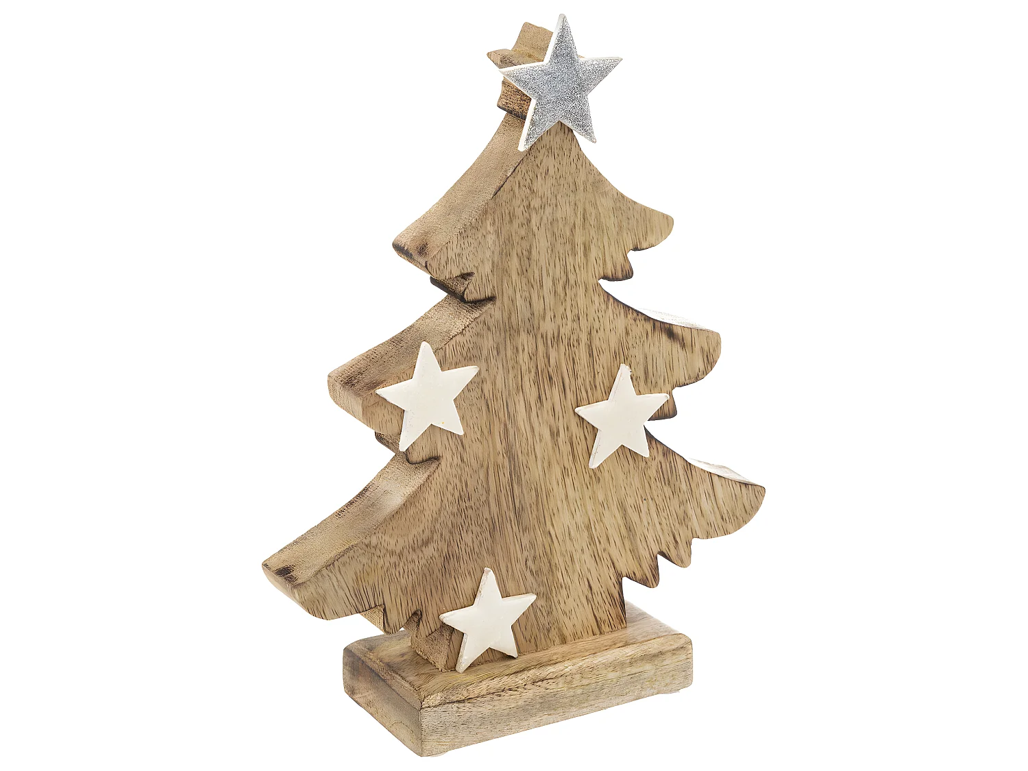 Déco de Noël Sapin en bois avec étoiles blanches et cimier H 25 cm