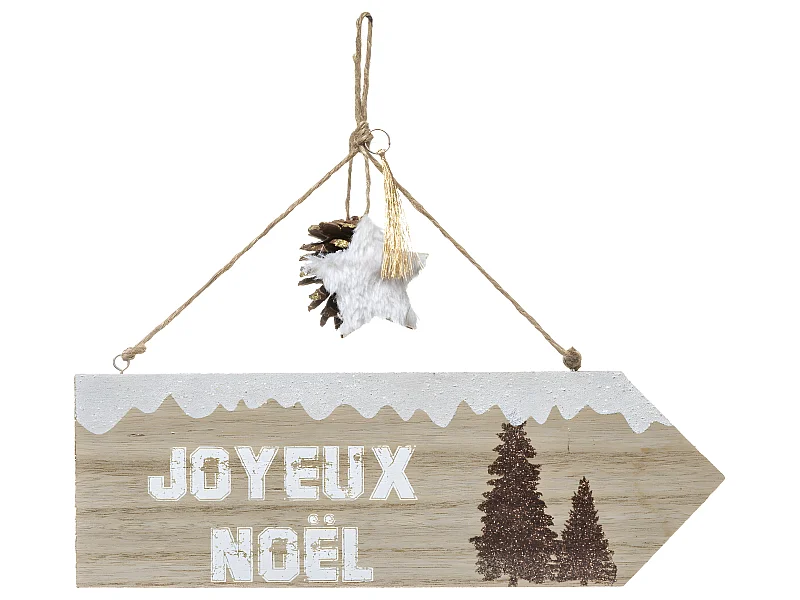 Déco de Noël Pancarte Joyeux Noël en bois avec déco à suspendre L 29 cm