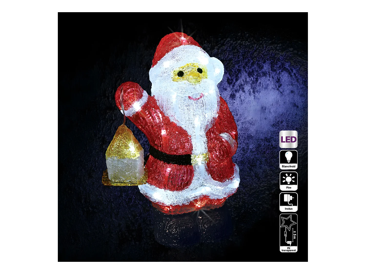 Décoration lumineuse Père Noël avec lanterne 40 LED H 30 cm