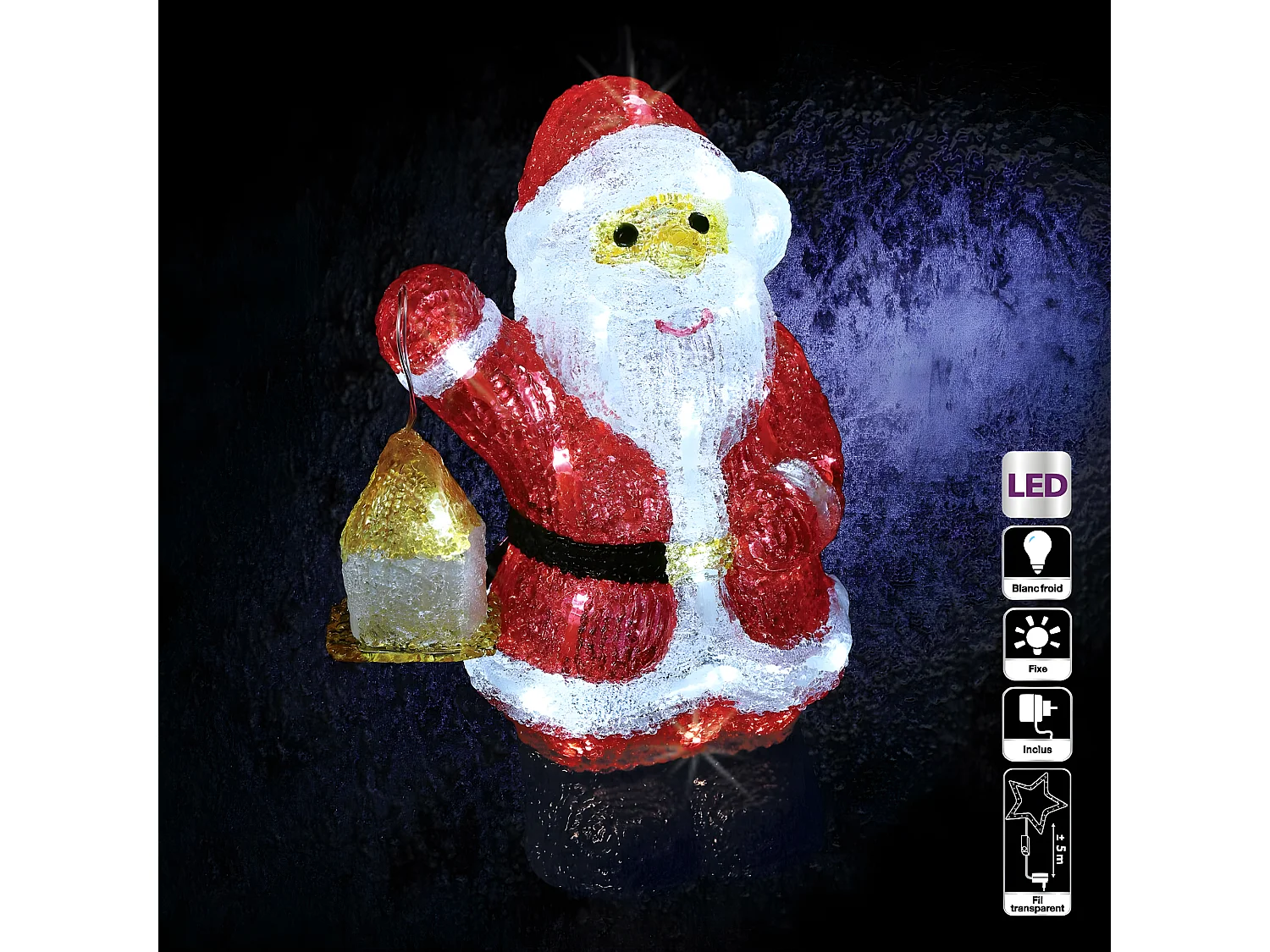 Décoration lumineuse Père Noël avec lanterne 40 LED H 30 cm