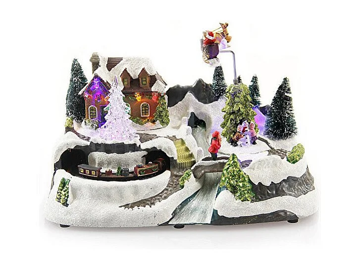 Village de Noël lumineux et animé en fibre optique avec train