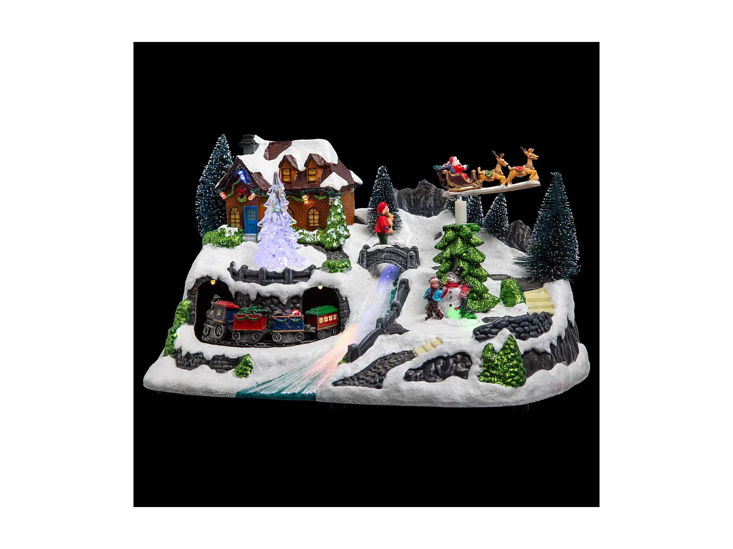 Village de Noël lumineux et animé en fibre optique avec train