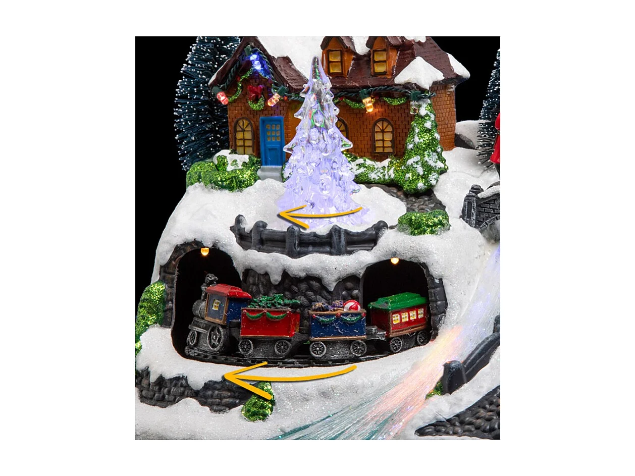 Village de Noël lumineux et animé en fibre optique avec train