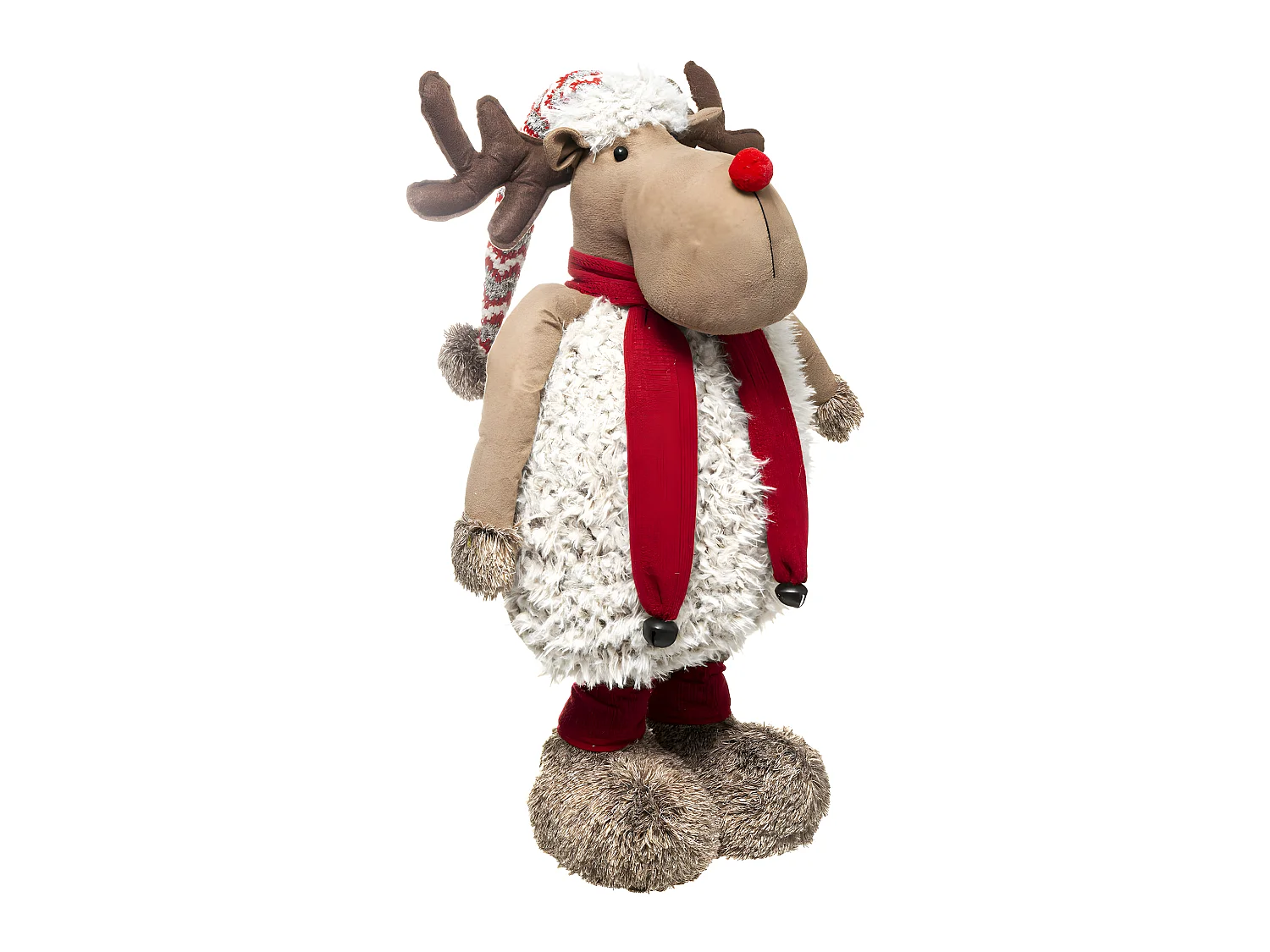 Déco Noël Renne télescopique avec écharpe et fourrure H maxi 144 cm