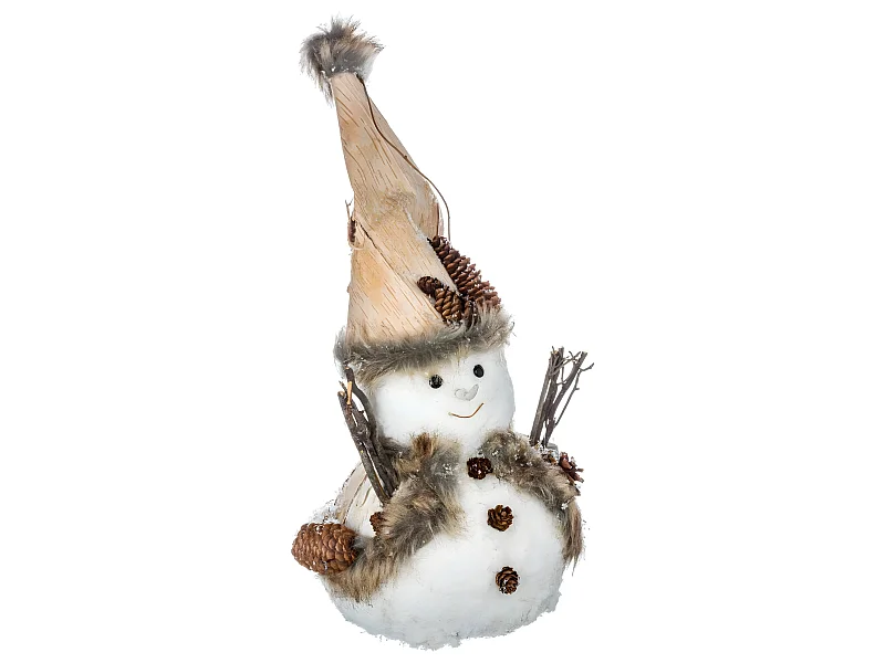 Déco de Noël Bonhomme de neige en Habit nature bois et écorces