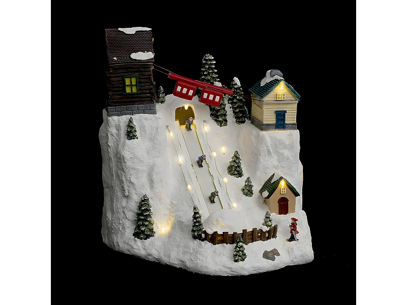 Village de Noël lumineux, animé et musical Piste de Ski et Téléphérique