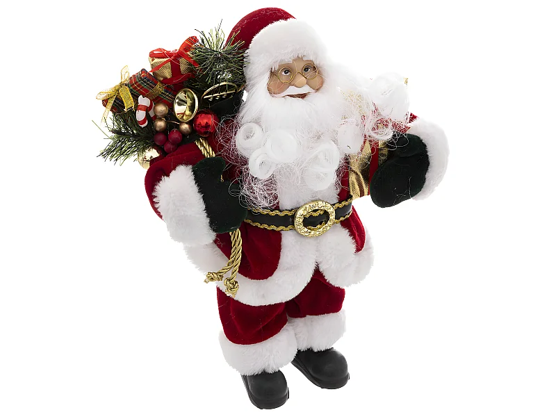 Père Noël traditionnel en velours rouge et fourrure blanche H 30 cm