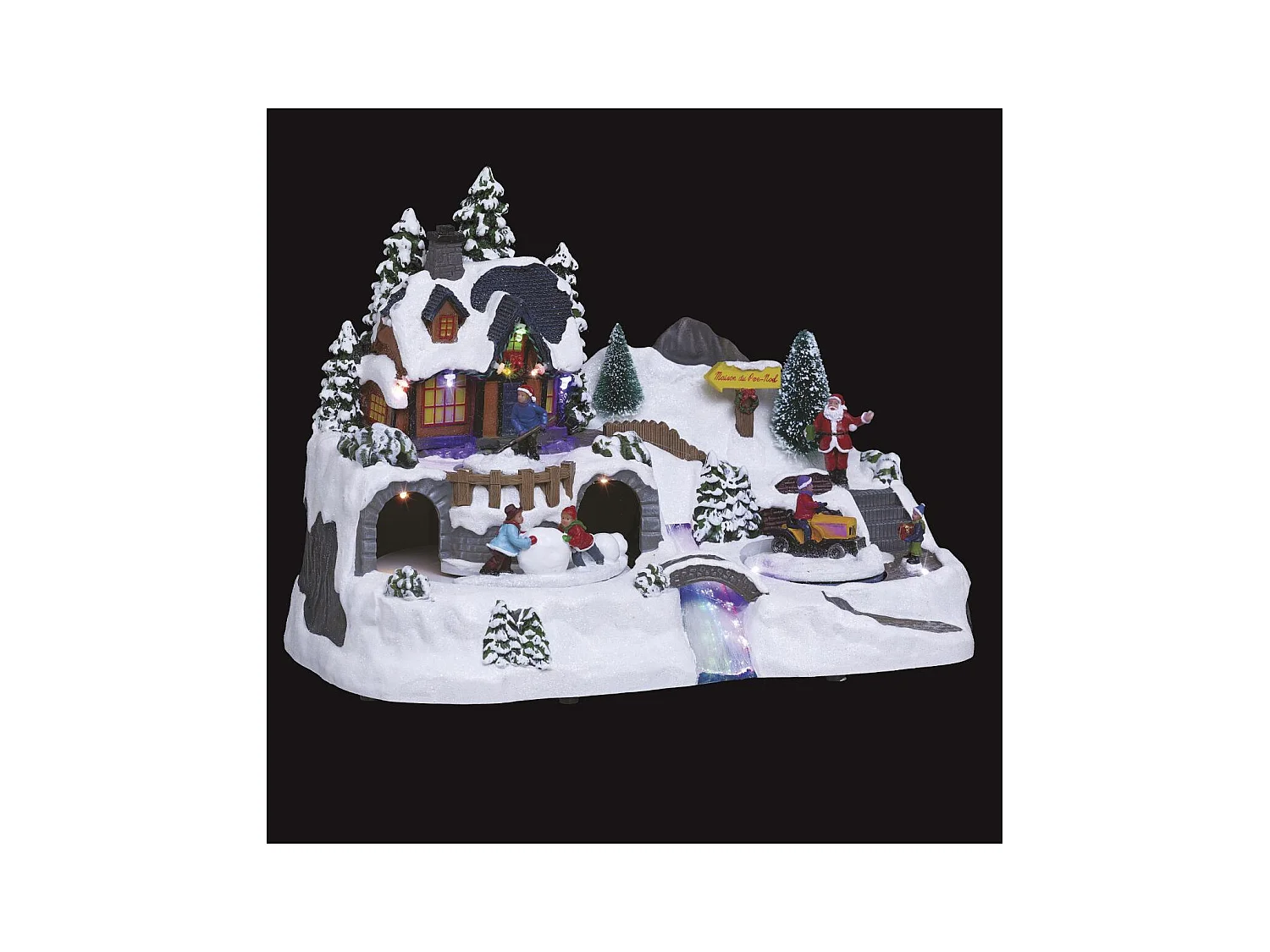 Village de Noël lumineux Maison du Père Noël Tracteur en mouvement