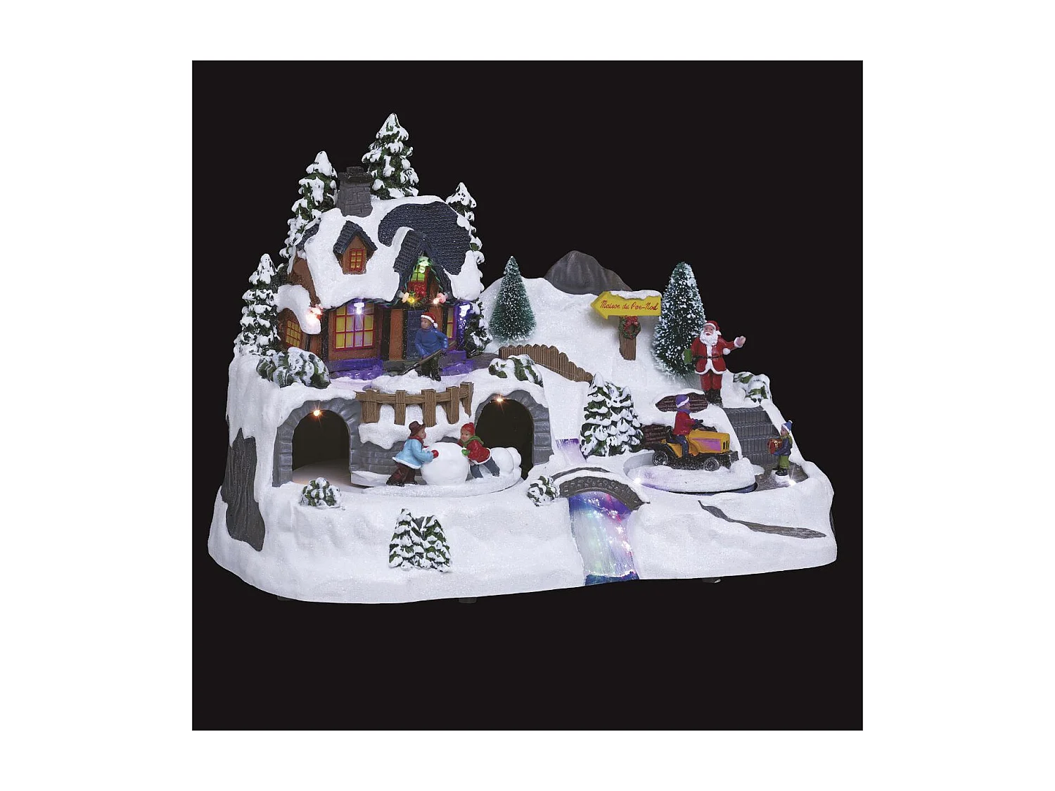 Village de Noël lumineux Maison du Père Noël Tracteur en mouvement