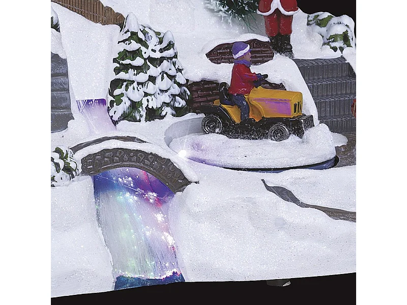 Village de Noël lumineux Maison du Père Noël Tracteur en mouvement