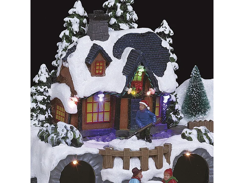 Village de Noël lumineux Maison du Père Noël Tracteur en mouvement
