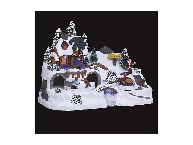 Village de Noël lumineux Maison du Père Noël Tracteur en mouvement