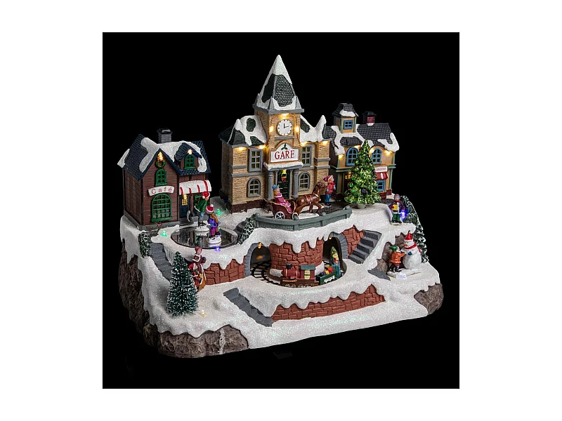 Village de Noël lumineux, animé et musical  La gare et son train