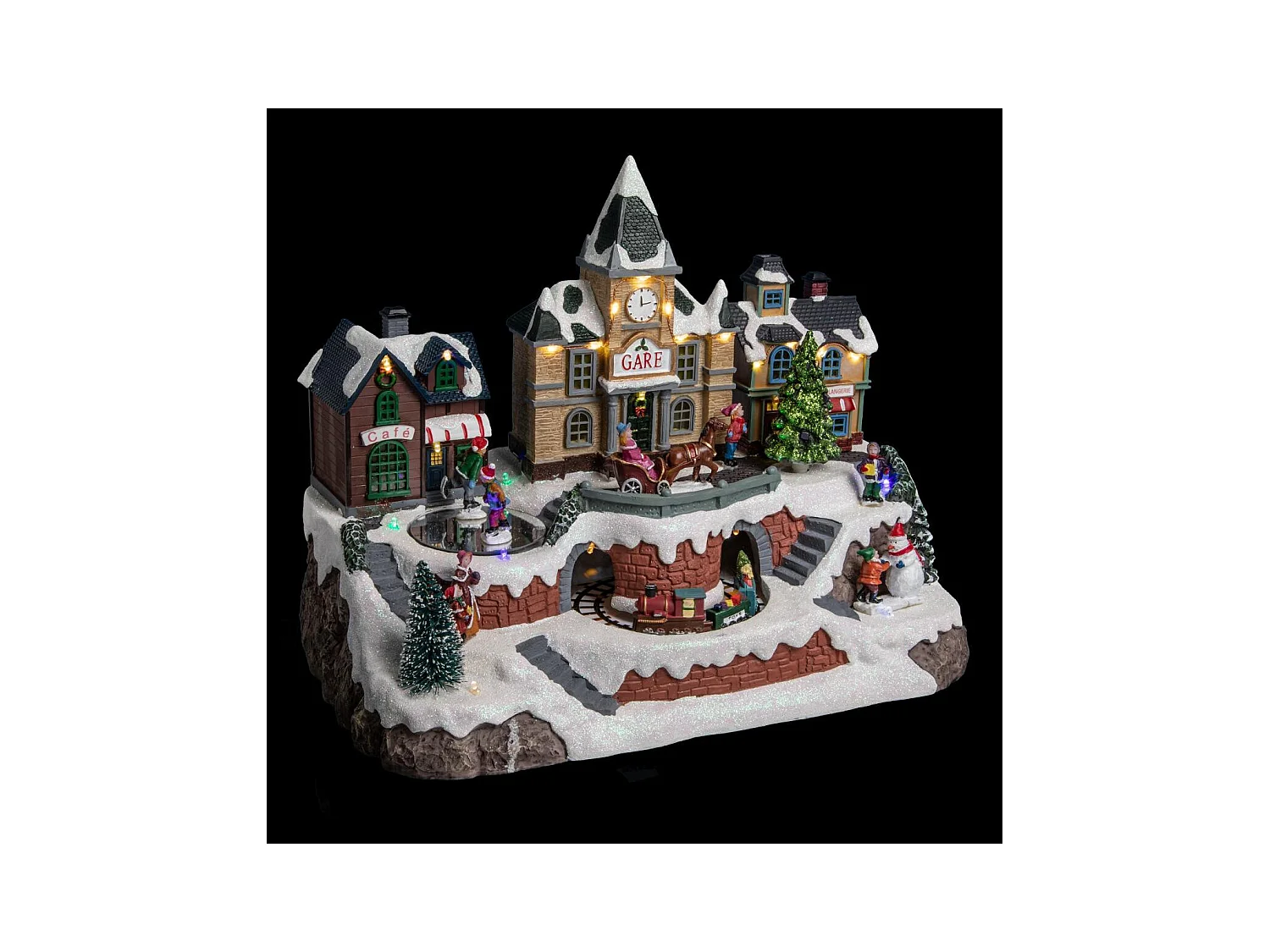 Village de Noël lumineux, animé et musical  La gare et son train