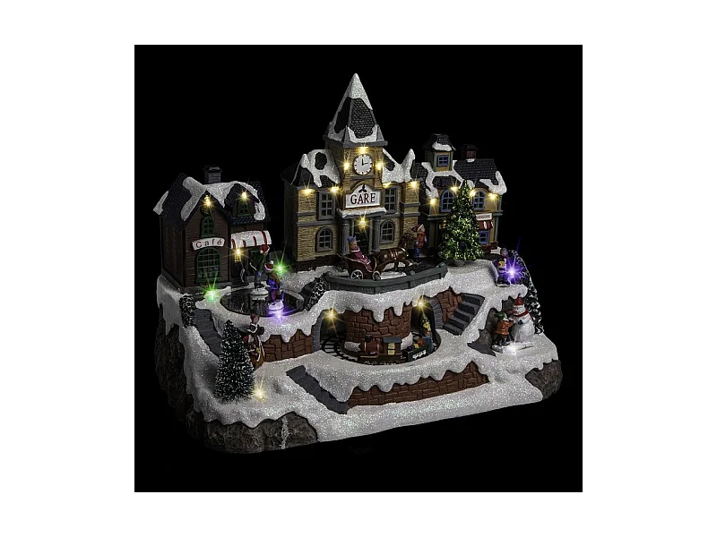 Village de Noël lumineux, animé et musical  La gare et son train
