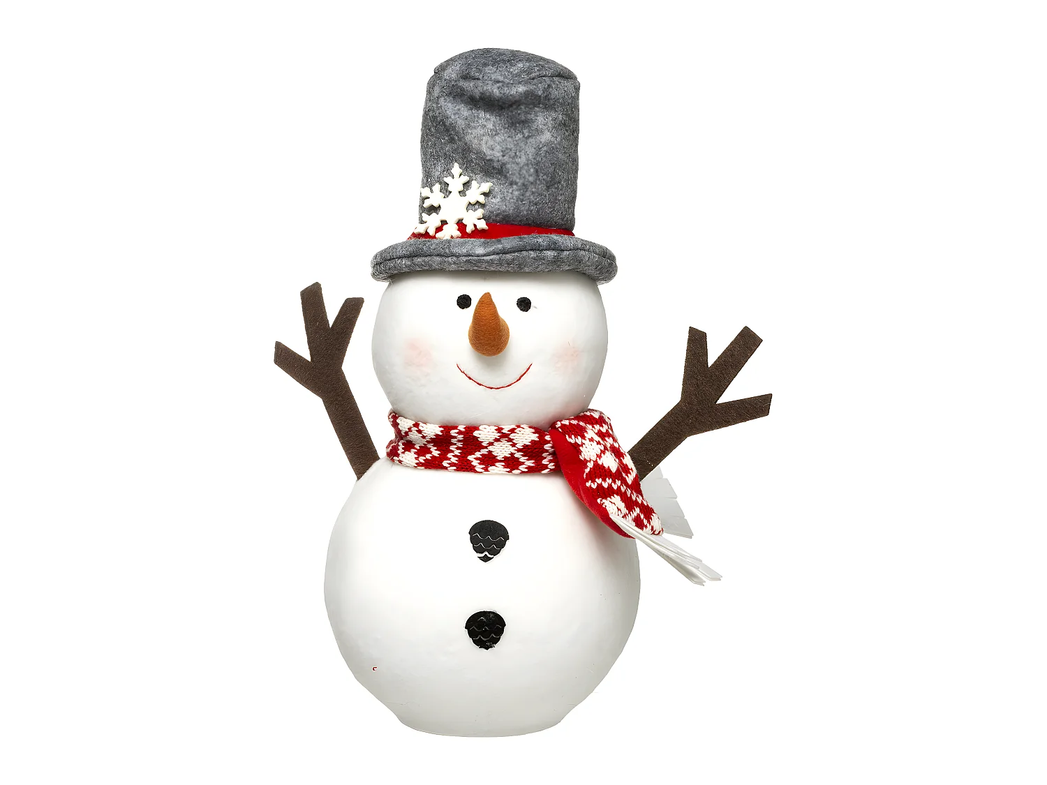 Déco de Noël Bonhomme de neige chapeau gris et écharpe rouge H 34 cm