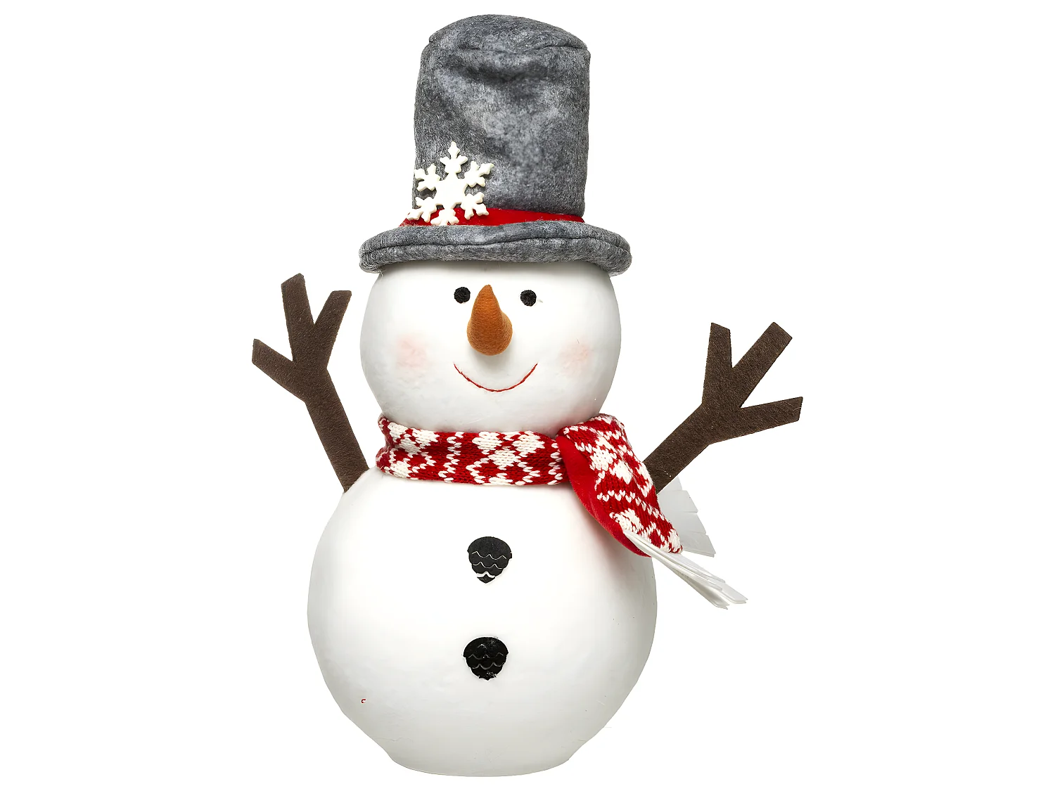 Déco de Noël Bonhomme de neige chapeau gris et écharpe rouge H 34 cm