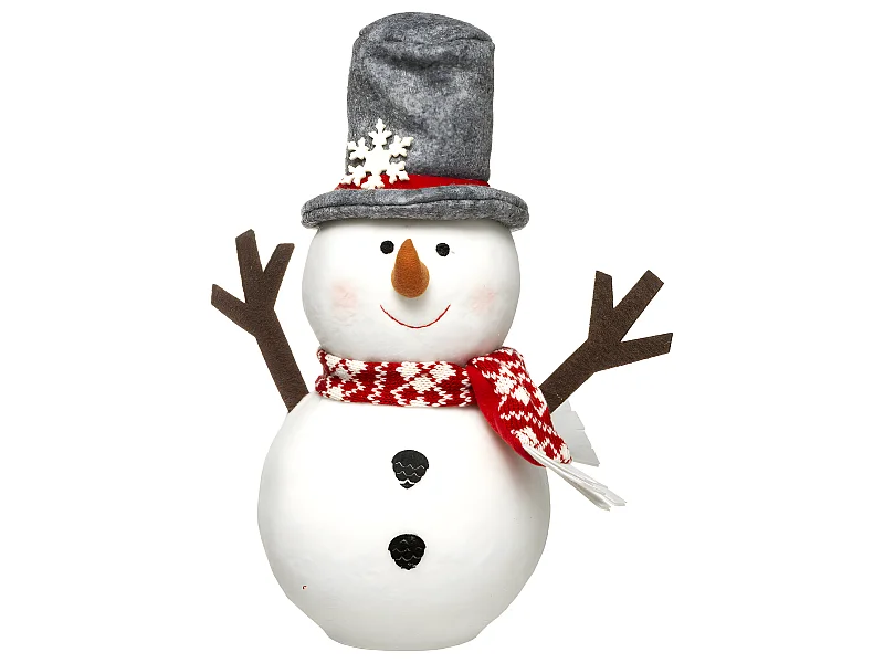 Déco de Noël Bonhomme de neige chapeau gris et écharpe rouge H 34 cm