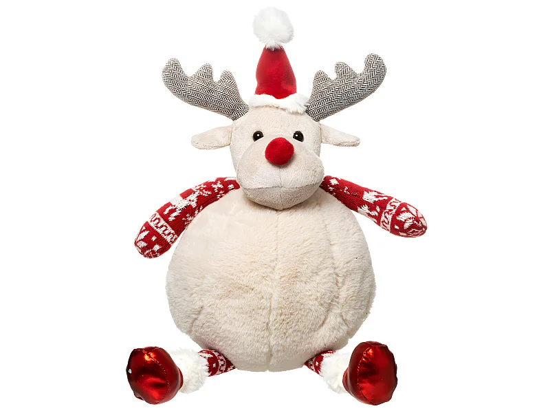 Déco de Noël Peluche décorative Renne avec bonnet de Noël H 40 cm