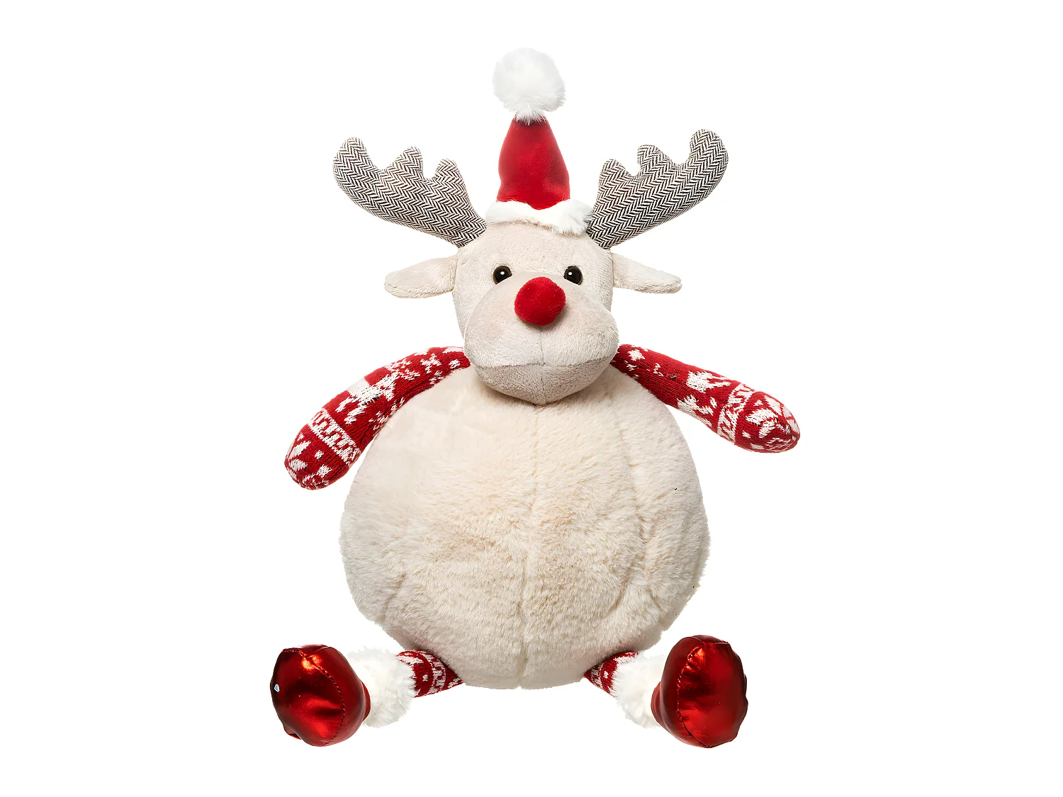Déco de Noël Peluche décorative Renne avec bonnet de Noël H 40 cm