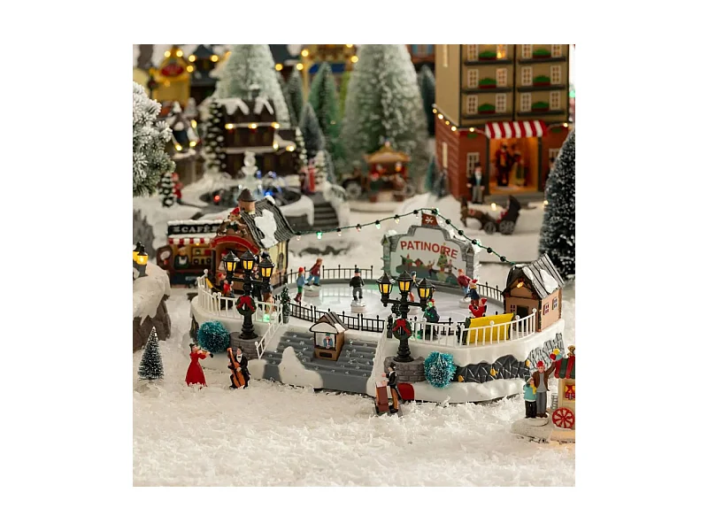 Village de Noël lumineux, animé et musical Patinoire avec 10 Santons