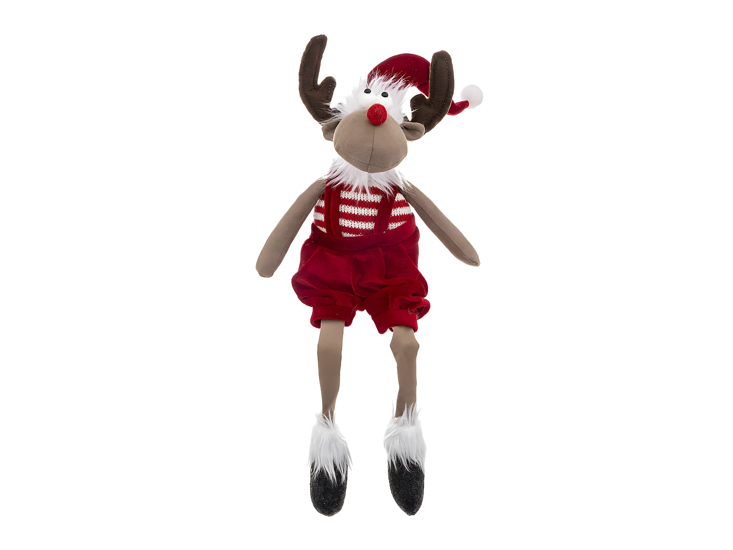 Renne de Noël en salopette rouge H 52 cm