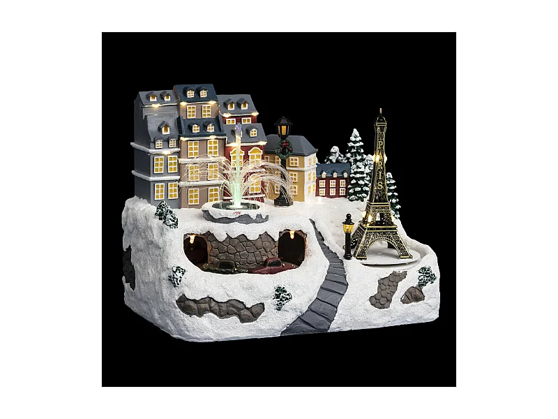 Village de Noël lumineux et animé Fontaine et Tour Eiffel