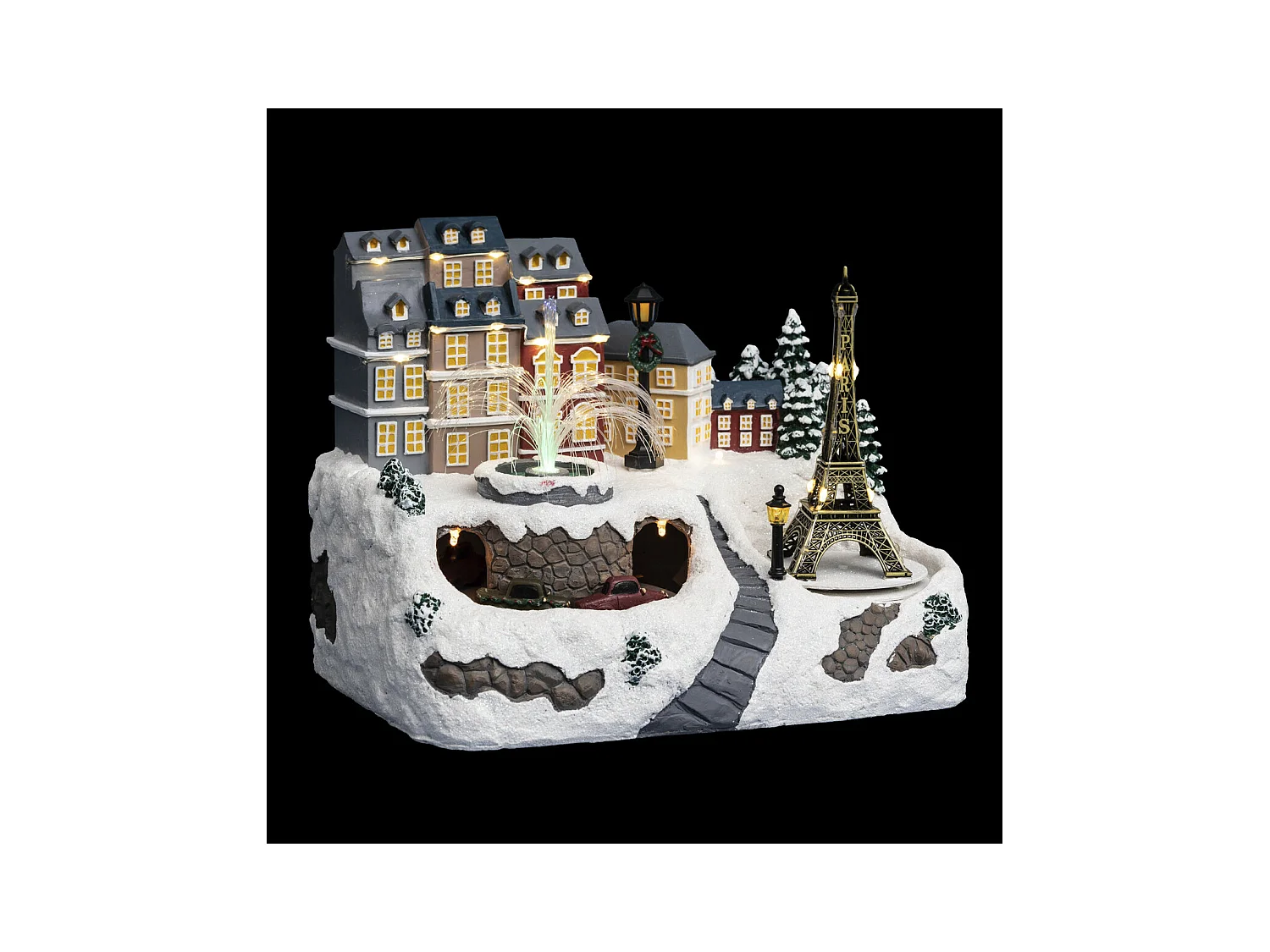 Village de Noël lumineux et animé Fontaine et Tour Eiffel