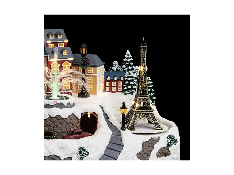 Village de Noël lumineux et animé Fontaine et Tour Eiffel