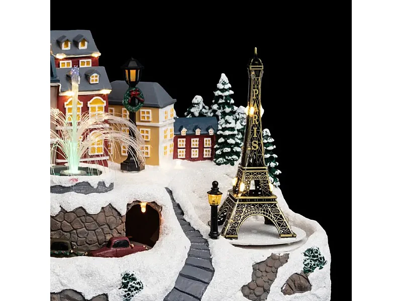 Village de Noël lumineux et animé Fontaine et Tour Eiffel