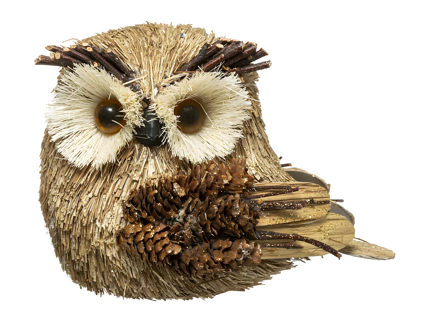 Déco de Noël Hibou et déco Pommes de pin H 15 cm