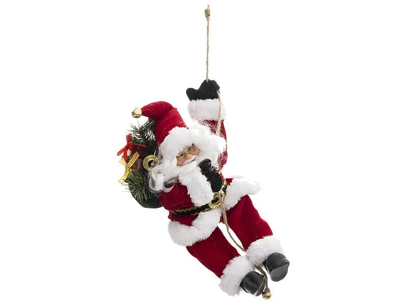 Père Noël grimpeur sur corde en velours rouge et fourrure blanche H 30 cm