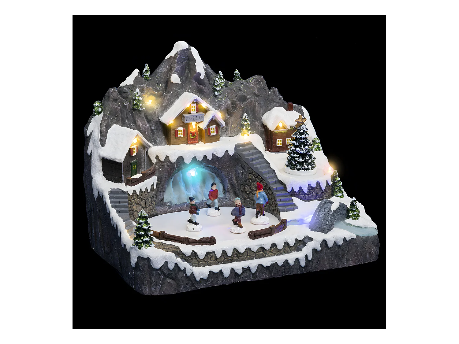 Village de Noël lumineux, animé et musical Maisons autour d'un Etang gelé