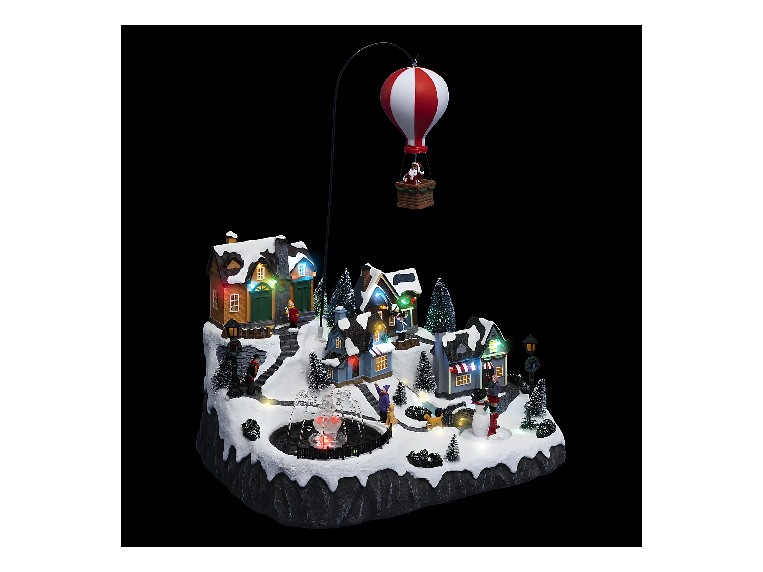 Village de Noël lumineux, animé et musical Père Noël dans sa Mongolfière