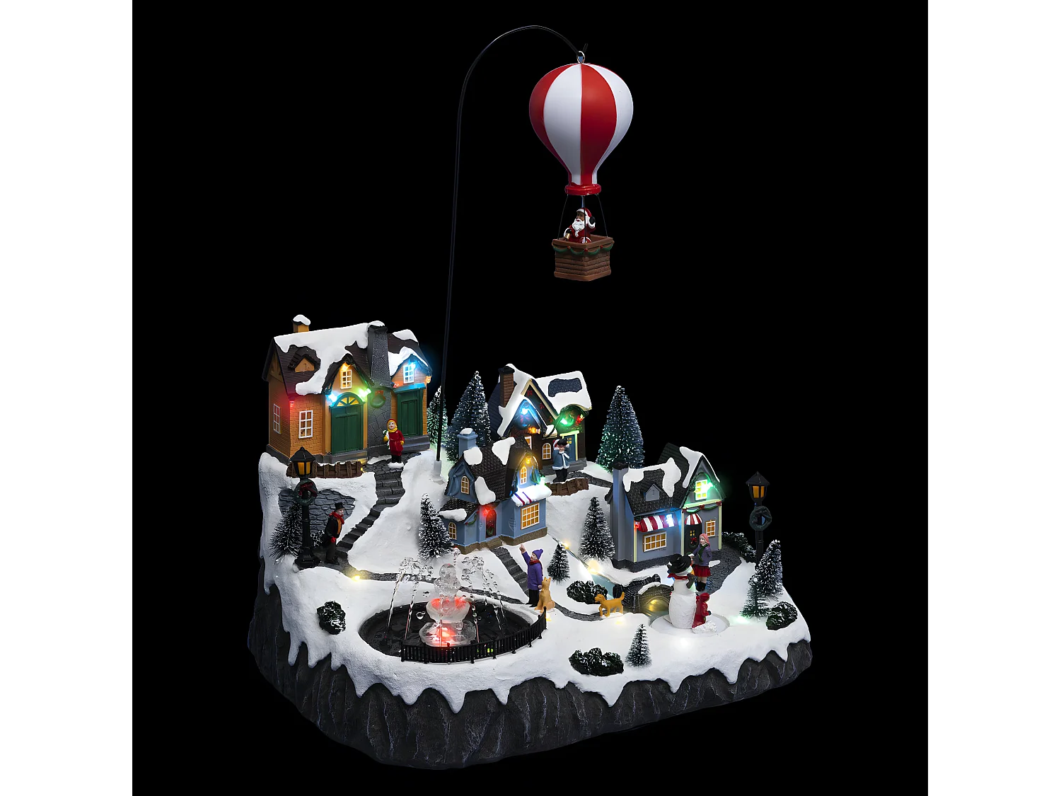 Village de Noël lumineux, animé et musical Père Noël dans sa Mongolfière