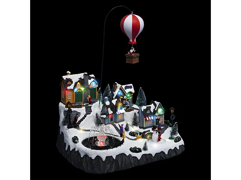Village de Noël lumineux, animé et musical Père Noël dans sa Mongolfière