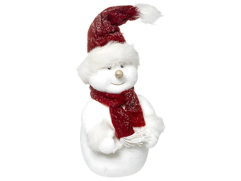 Déco de Noël Bonhomme de neige avec Écharpe et Bonnet rouge H 40 cm