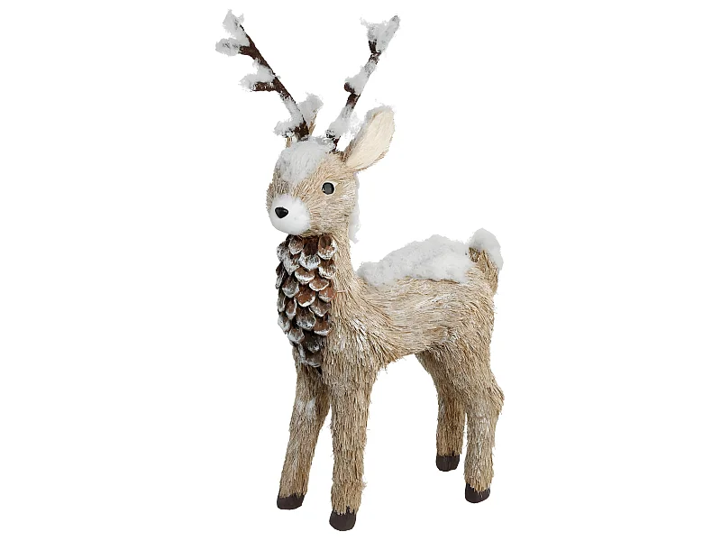 Déco de Noël  Renne avec bois naturel H 55 cm