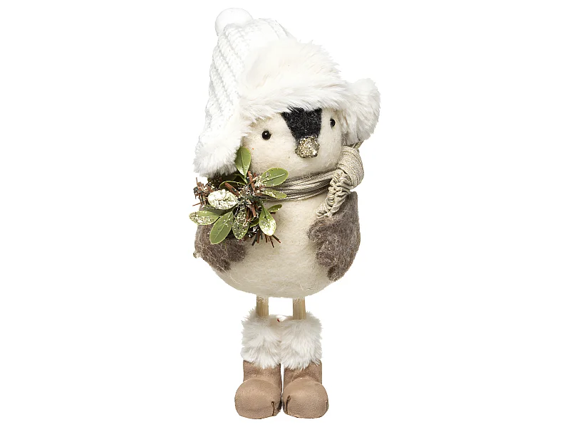Déco de Noël Pingouin avec chapka et bouquet de fleurs H 26 cm