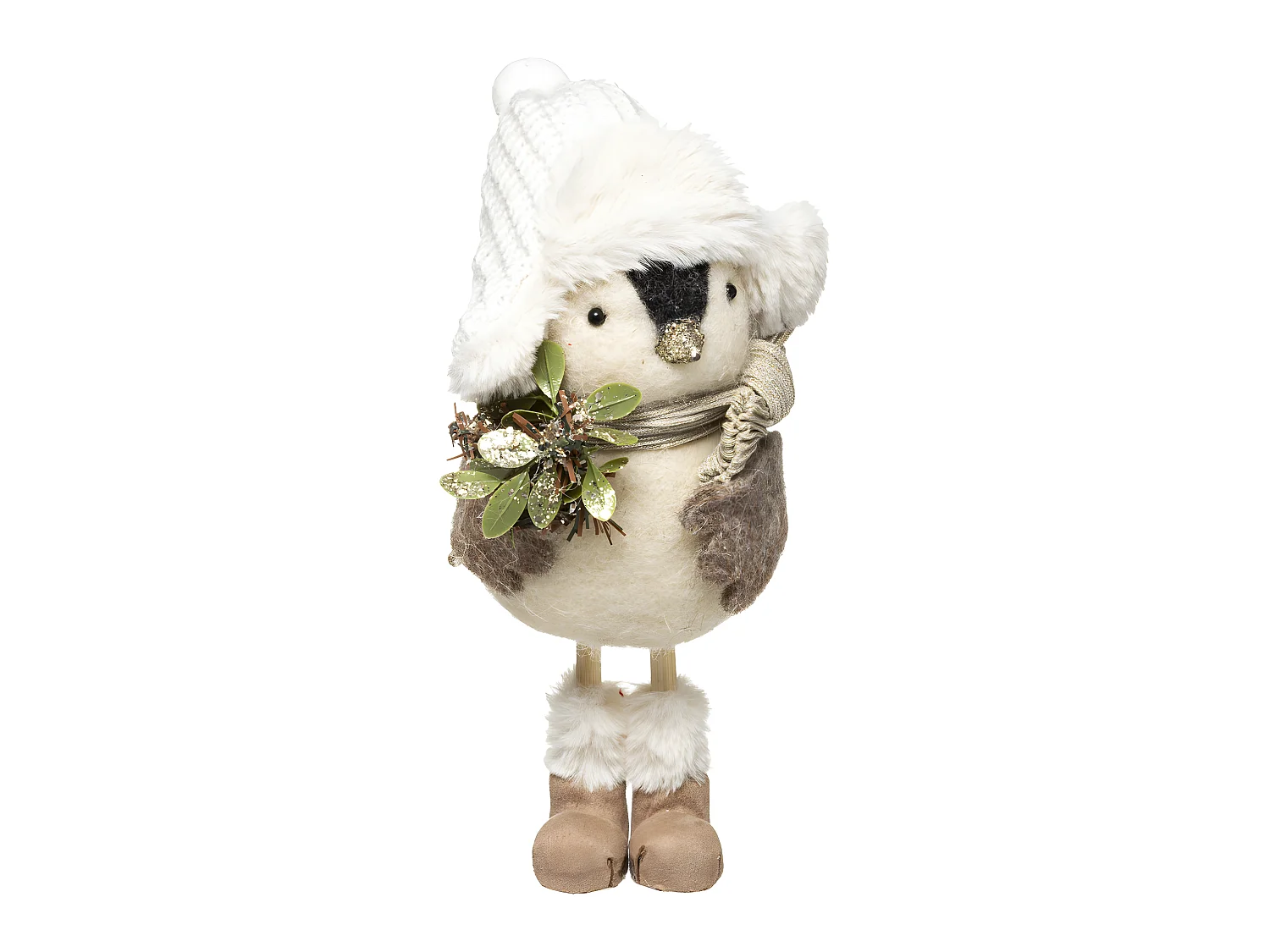 Déco de Noël Pingouin avec chapka et bouquet de fleurs H 26 cm