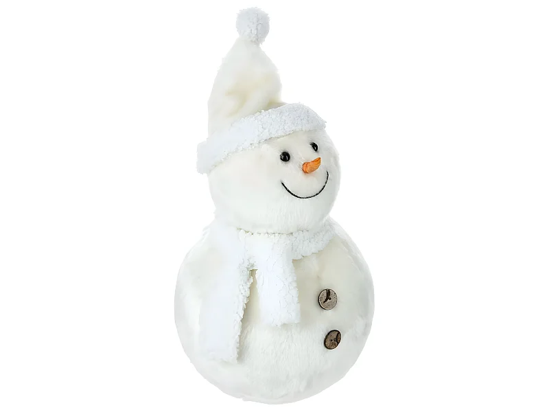 Déco de Noël Peluche Bonhomme de Neige avec bonnet et écharpe H 38 cm