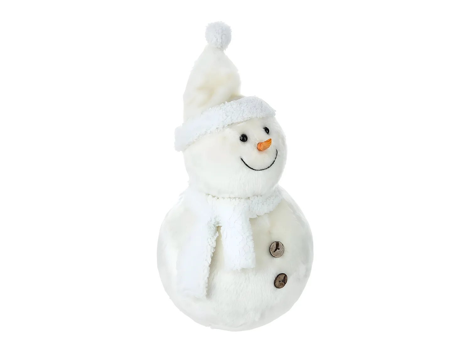 Déco de Noël Peluche Bonhomme de Neige avec bonnet et écharpe H 38 cm