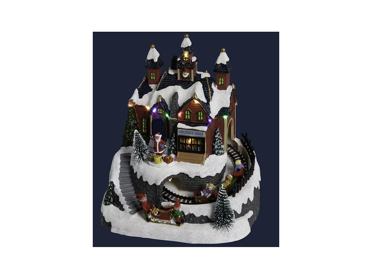 Village de Noël lumineux, animé et musical  Maison du Père Noël avec train