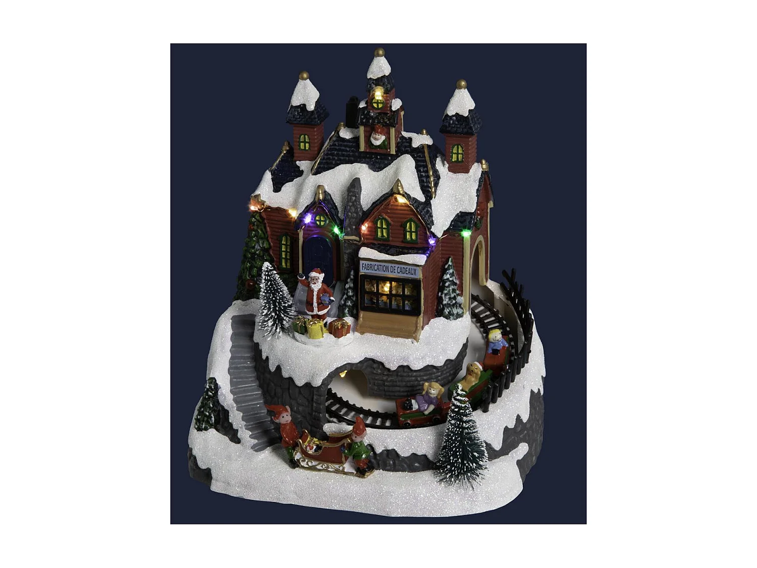 Village de Noël lumineux, animé et musical  Maison du Père Noël avec train