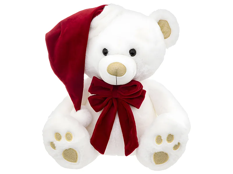 Déco de Noël Peluche Ours et son bonnet de Père Noël H 48 cm
