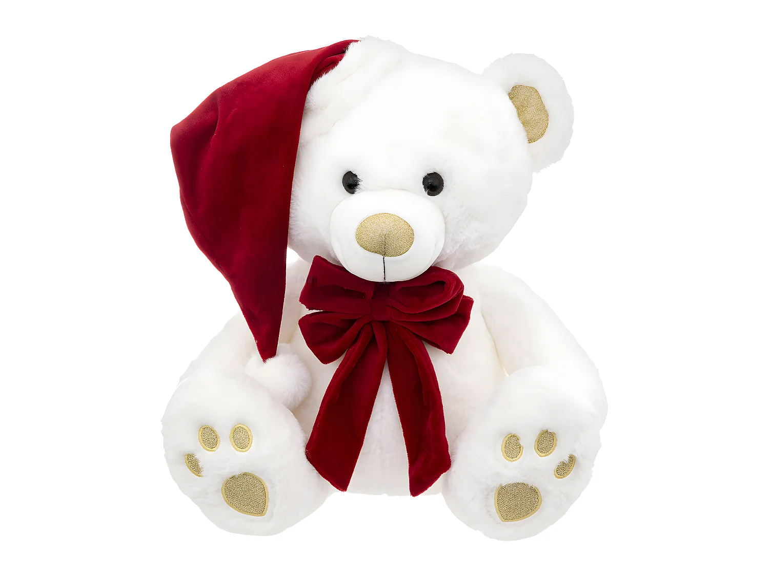 Déco de Noël Peluche Ours et son bonnet de Père Noël H 48 cm